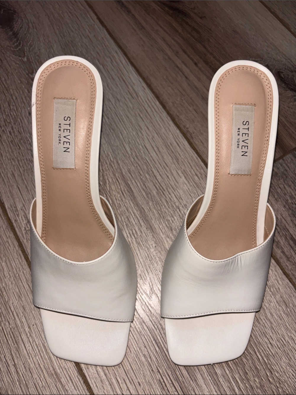 Seven7 Cream Square-Toe Slide Mules